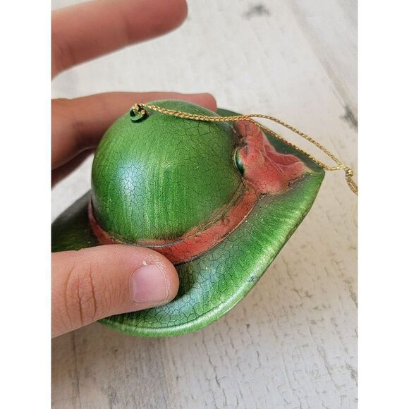 Snowman face green hat Gardener ornament Xmas decor - Picture 4 of 4